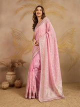 LightPink Tussar Silk Embroidery Siroski Work Saree with Unstitch Blouse Piece For Women's Trendmalls