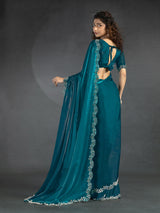 Morpeach Satin Floral Siroski work Saree Trendmalls