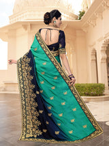 Women's Barfi Silk Embroidey Dual Shade Saree with Blouse Piece Trendmalls