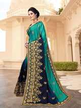 Women's Barfi Silk Embroidey Dual Shade Saree with Blouse Piece Trendmalls