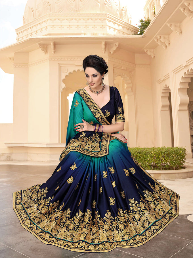 Women's Barfi Silk Embroidey Dual Shade Saree with Blouse Piece Trendmalls