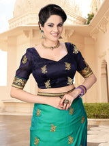 Women's Barfi Silk Embroidey Dual Shade Saree with Blouse Piece Trendmalls