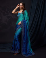 Women's Blue Rangoli Silk Embroidery Double Shade Saree with Blouse Piece Trendmalls