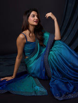 Women's Blue Rangoli Silk Embroidery Double Shade Saree with Blouse Piece Trendmalls