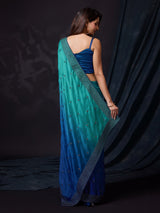 Women's Blue Rangoli Silk Embroidery Double Shade Saree with Blouse Piece Trendmalls