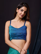 Women's Blue Rangoli Silk Embroidery Double Shade Saree with Blouse Piece Trendmalls