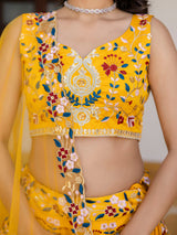 Yellow Satin Embroidery Bridal Lehenga Choli With Net Dupatta For Women's Trendmalls