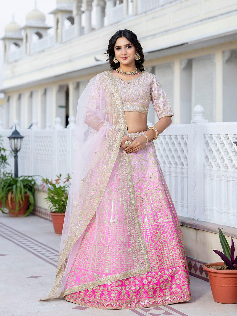 Pink Satin Embroidery Lehenga Choli with Dupatta | Bridal Party Stylish Wedding Lehenga Choli for women Trendmalls