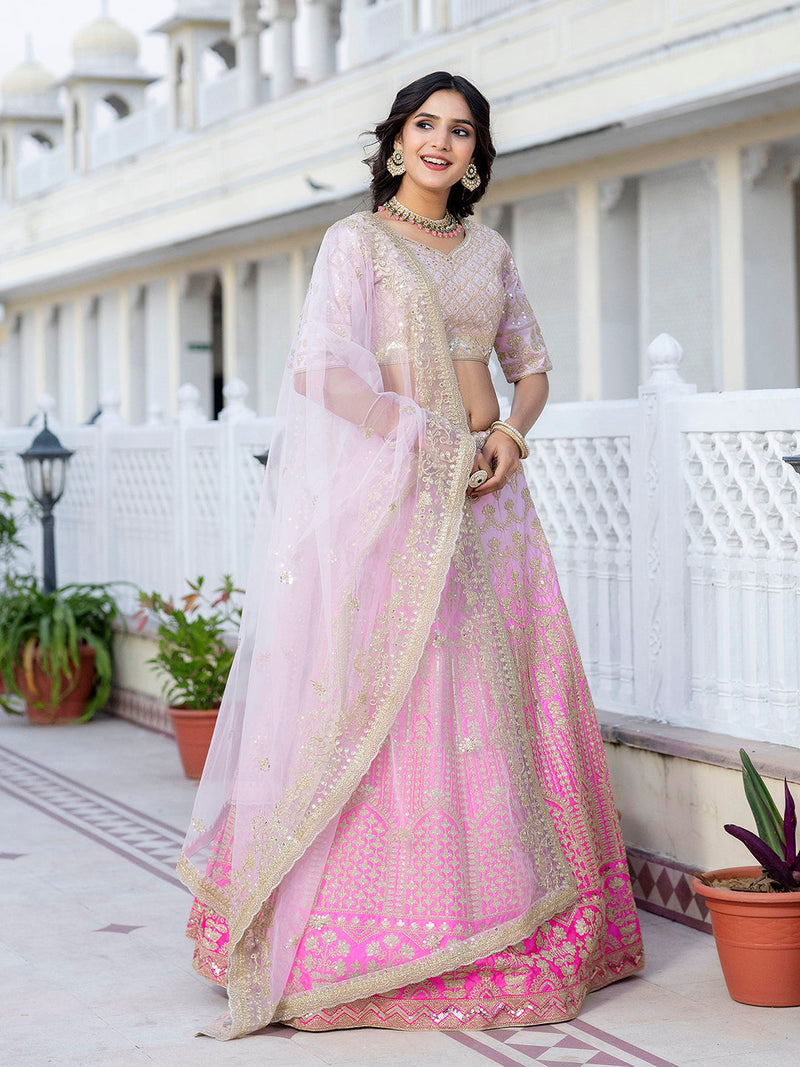 Pink Satin Embroidery Lehenga Choli with Dupatta | Bridal Party Stylish Wedding Lehenga Choli for women Trendmalls