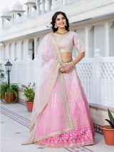 Pink Satin Embroidery Lehenga Choli with Dupatta | Bridal Party Stylish Wedding Lehenga Choli for women Trendmalls