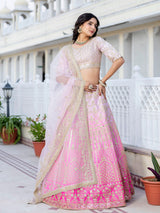Pink Satin Embroidery Lehenga Choli with Dupatta | Bridal Party Stylish Wedding Lehenga Choli for women Trendmalls