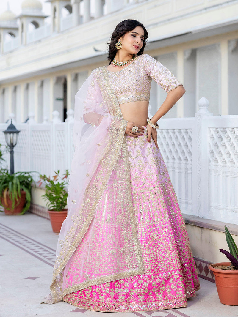 Pink Satin Embroidery Lehenga Choli with Dupatta | Bridal Party Stylish Wedding Lehenga Choli for women Trendmalls