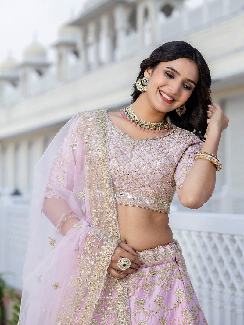 Pink Satin Embroidery Lehenga Choli with Dupatta | Bridal Party Stylish Wedding Lehenga Choli for women Trendmalls