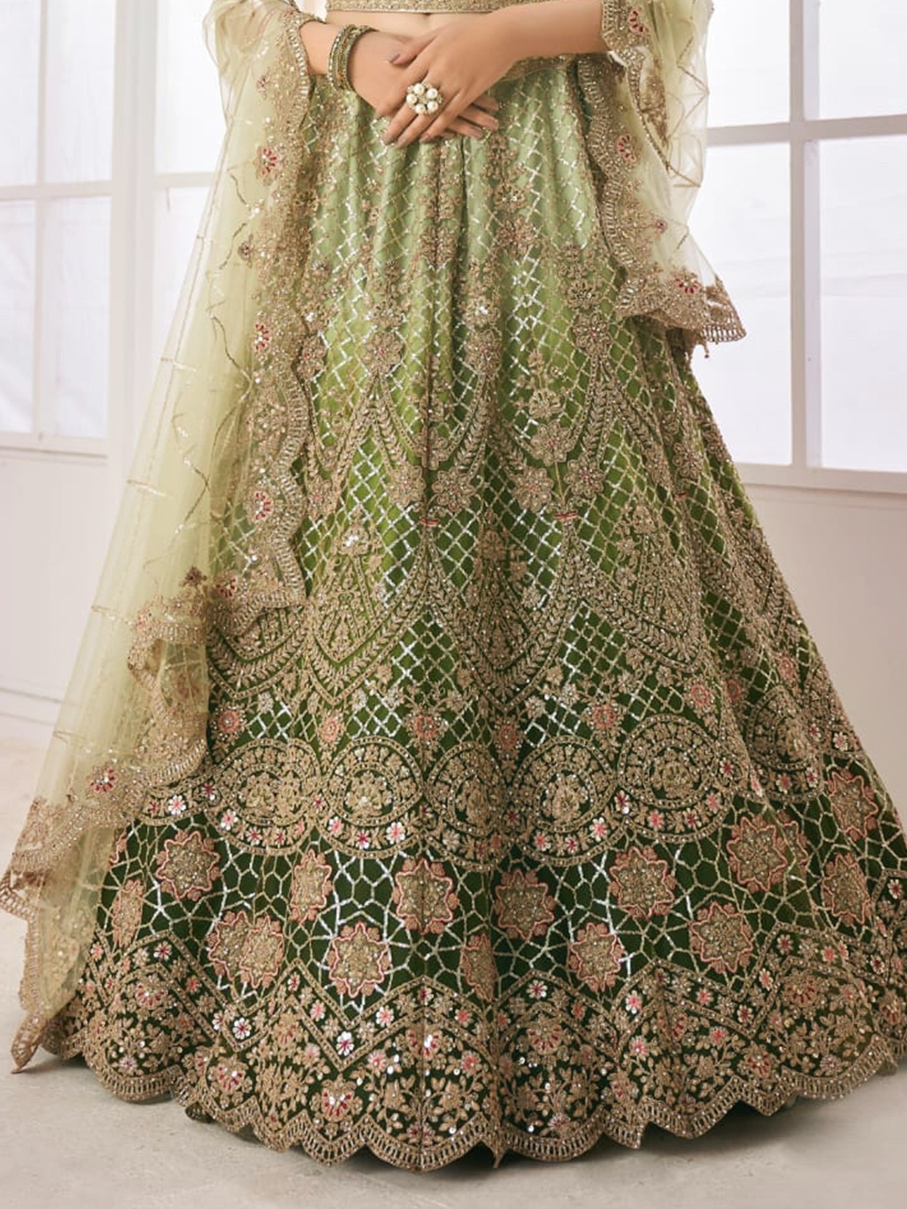 Mahendi Net Embroidery Lehenga Choli with Dupatta For Women's Trendmalls