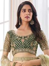 Mahendi Net Embroidery Lehenga Choli with Dupatta For Women's Trendmalls
