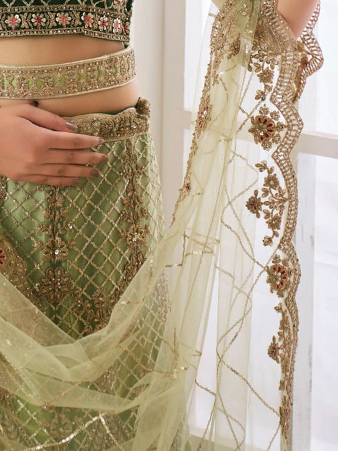 Mahendi Net Embroidery Lehenga Choli with Dupatta For Women's Trendmalls