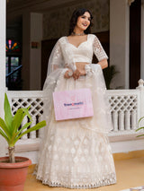 White Net Embroidery Lehenga Choli with Dupatta For Women's Trendmalls