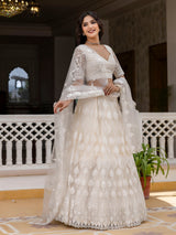 White Net Embroidery Lehenga Choli with Dupatta For Women's Trendmalls