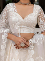 White Net Embroidery Lehenga Choli with Dupatta For Women's Trendmalls