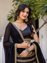 Black Silk Embroidery Lehenga Choli With Dupatta For Women's Trendmalls