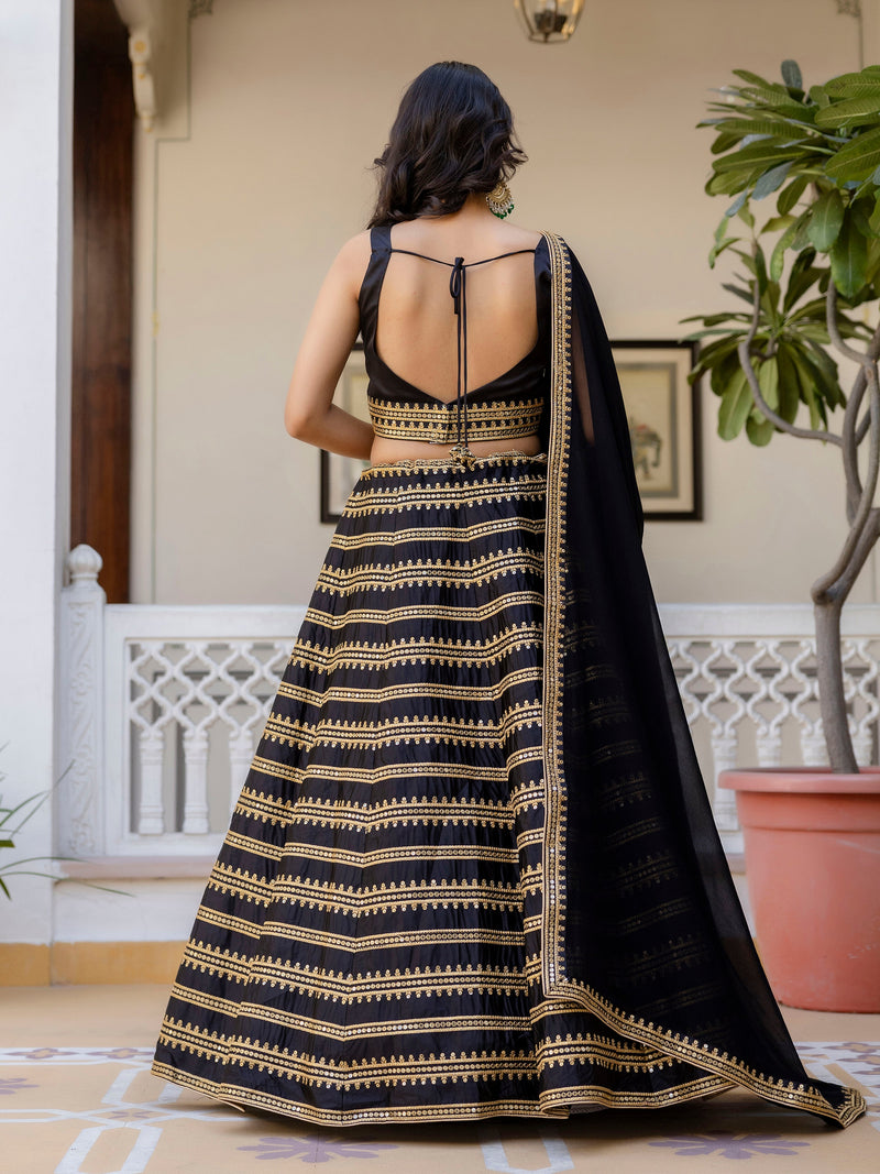 Black Silk Embroidery Lehenga Choli With Dupatta For Women's Trendmalls