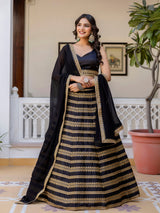 Black Silk Embroidery Lehenga Choli With Dupatta For Women's Trendmalls