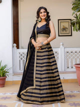 Black Silk Embroidery Lehenga Choli With Dupatta For Women's Trendmalls