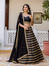 Black Silk Embroidery Lehenga Choli With Dupatta For Women's Trendmalls