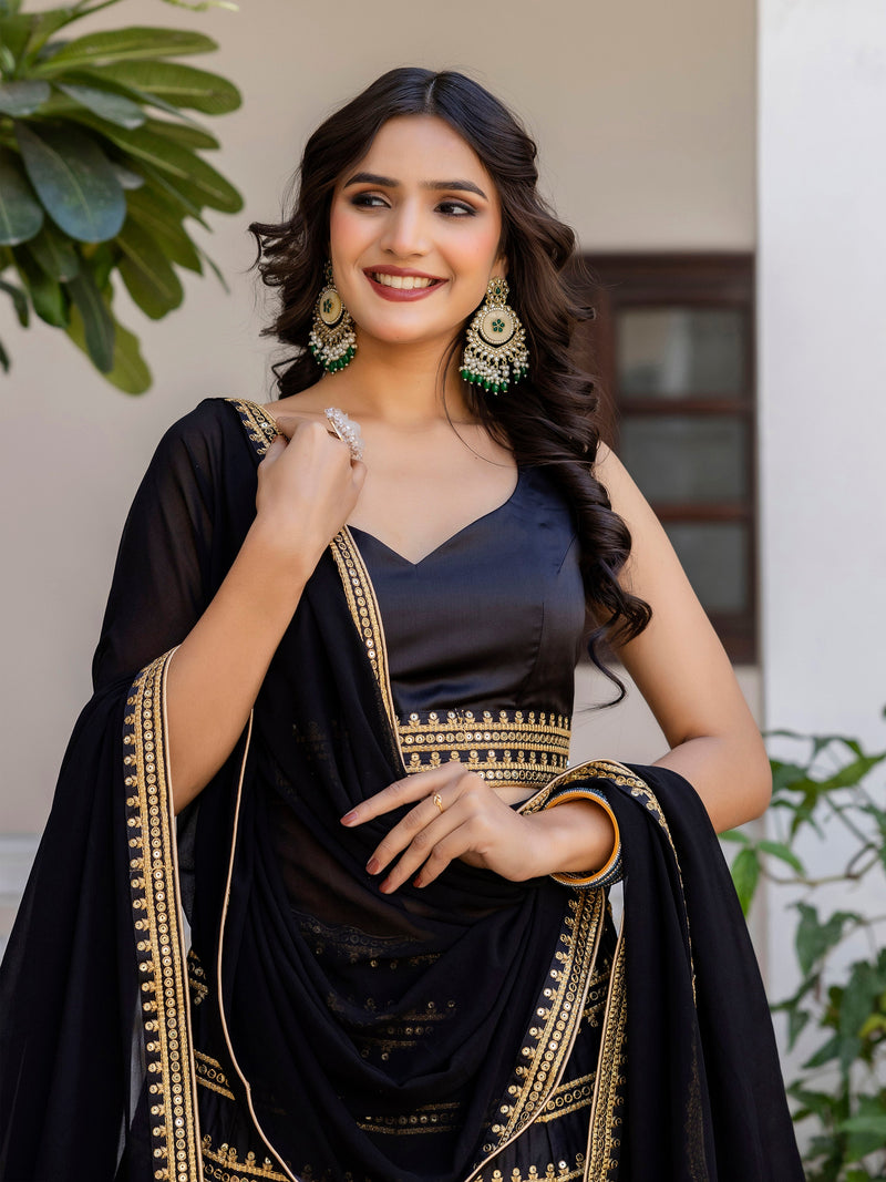 Black Silk Embroidery Lehenga Choli With Dupatta For Women's Trendmalls