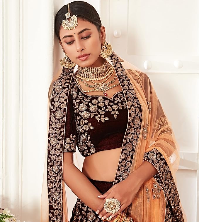 Women's Velvet Sequin Embroidery Lehenga Choli with Dupatta | Bridal Party Stylish Wedding Lehenga Choli for women Trendmalls