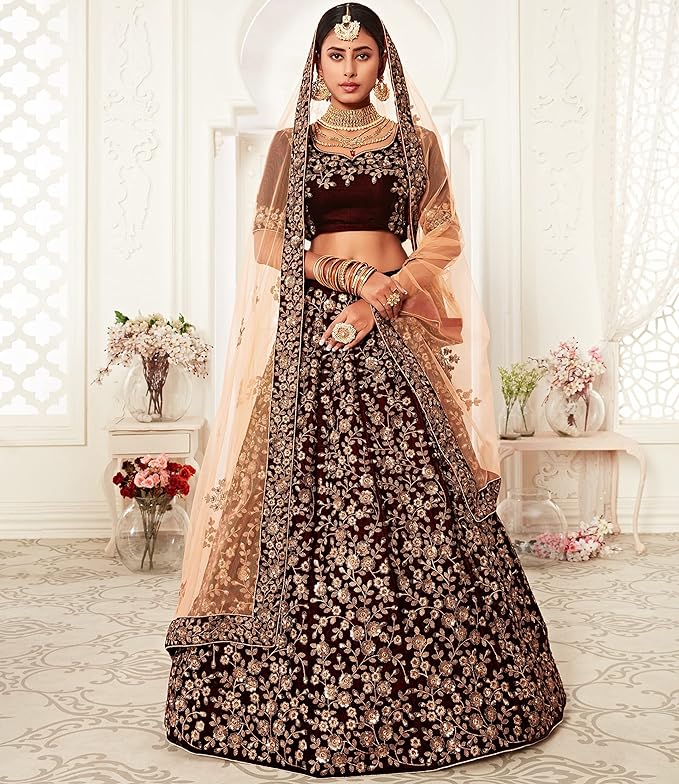 Women's Velvet Sequin Embroidery Lehenga Choli with Dupatta | Bridal Party Stylish Wedding Lehenga Choli for women Trendmalls