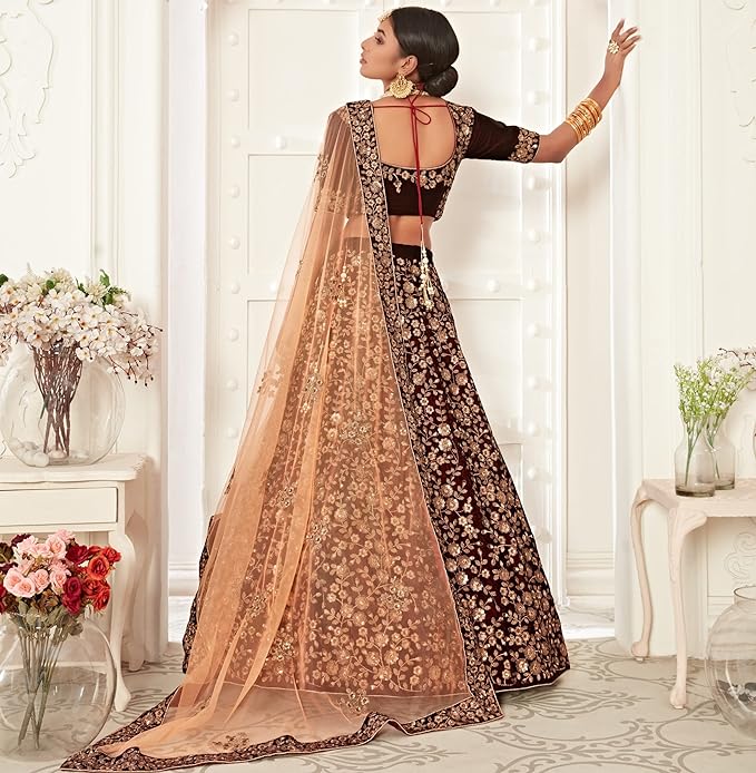 Women's Velvet Sequin Embroidery Lehenga Choli with Dupatta | Bridal Party Stylish Wedding Lehenga Choli for women Trendmalls