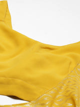 Yellow Semi-Stitched Crop Top Lehenga Choli Unstitch Blouse with Foil Print Dupatta For Women Trendmalls