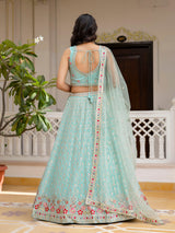 LightGreen Georgette Embroidery Sequence Work Semi-Stitched Lehenga Choli with Dupatta For Women Trendmalls