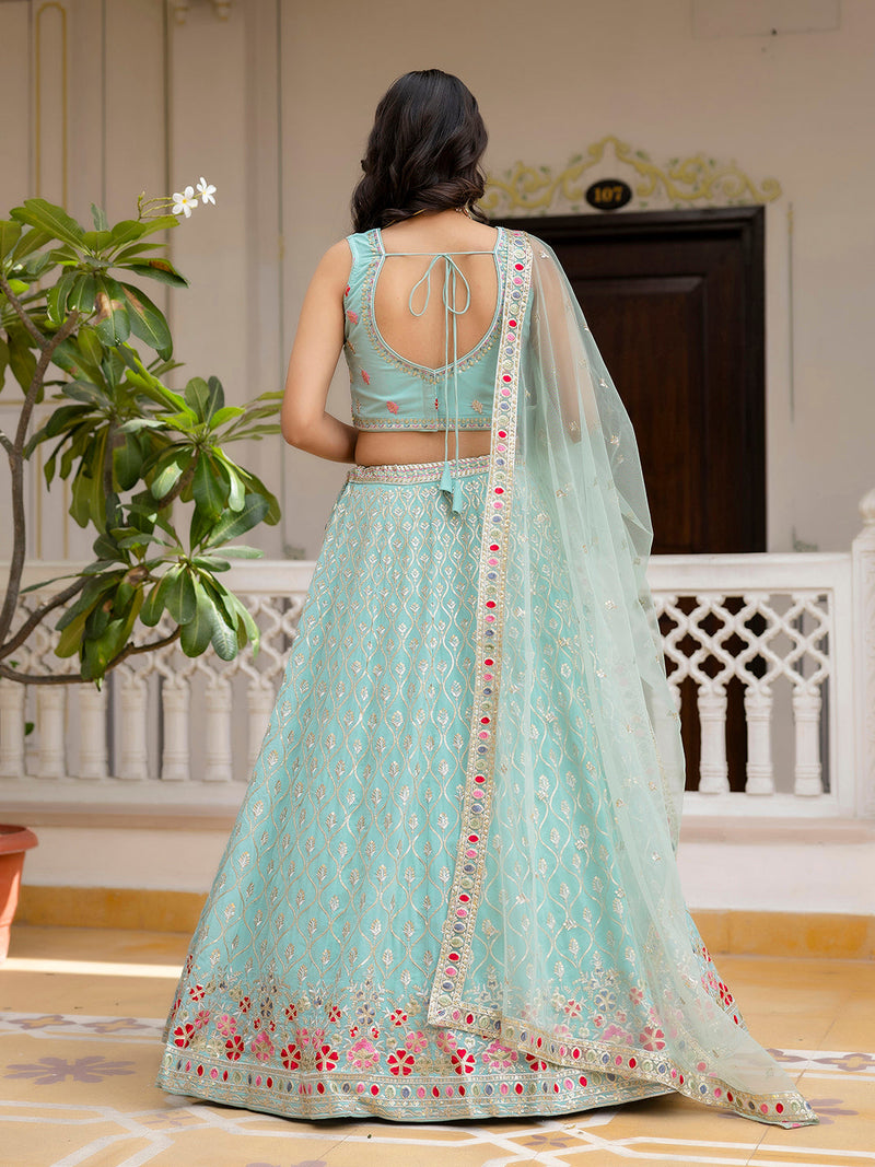 LightGreen Georgette Embroidery Sequence Work Semi-Stitched Lehenga Choli with Dupatta For Women Trendmalls