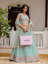 LightGreen Georgette Embroidery Sequence Work Semi-Stitched Lehenga Choli with Dupatta For Women Trendmalls