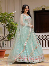 LightGreen Georgette Embroidery Sequence Work Semi-Stitched Lehenga Choli with Dupatta For Women Trendmalls