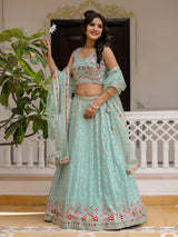 LightGreen Georgette Embroidery Sequence Work Semi-Stitched Lehenga Choli with Dupatta For Women Trendmalls