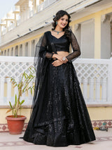 Black Net Sequin Embroidery Lehenga Choli with Dupatta |Bridal Party Stylish Wedding Lehenga Choli for women Trendmalls