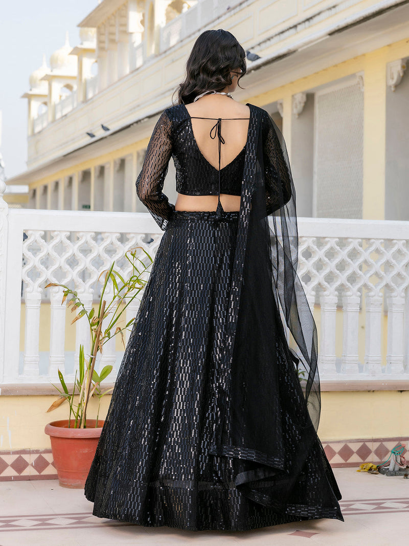 Black Net Sequin Embroidery Lehenga Choli with Dupatta |Bridal Party Stylish Wedding Lehenga Choli for women Trendmalls