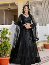 Black Net Sequin Embroidery Lehenga Choli with Dupatta |Bridal Party Stylish Wedding Lehenga Choli for women Trendmalls