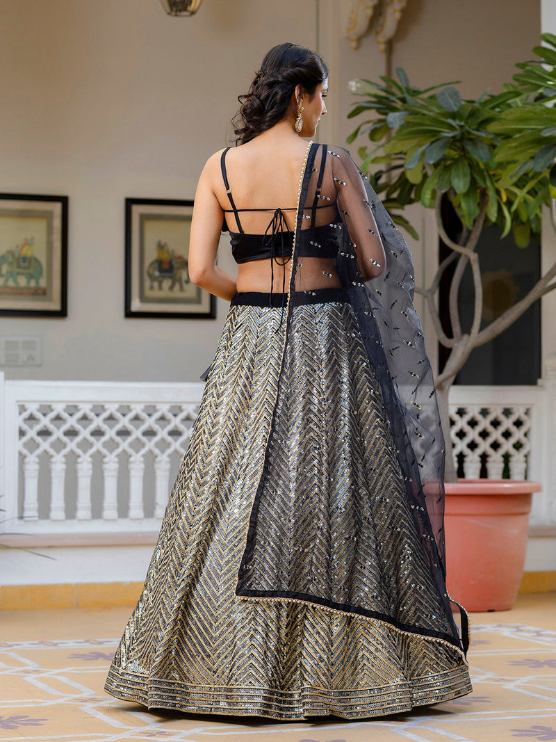 Black Georgette Embroidery Lehenga Choli with Dupatta | Bridal Wedding Lehenga Choli for women Trendmalls