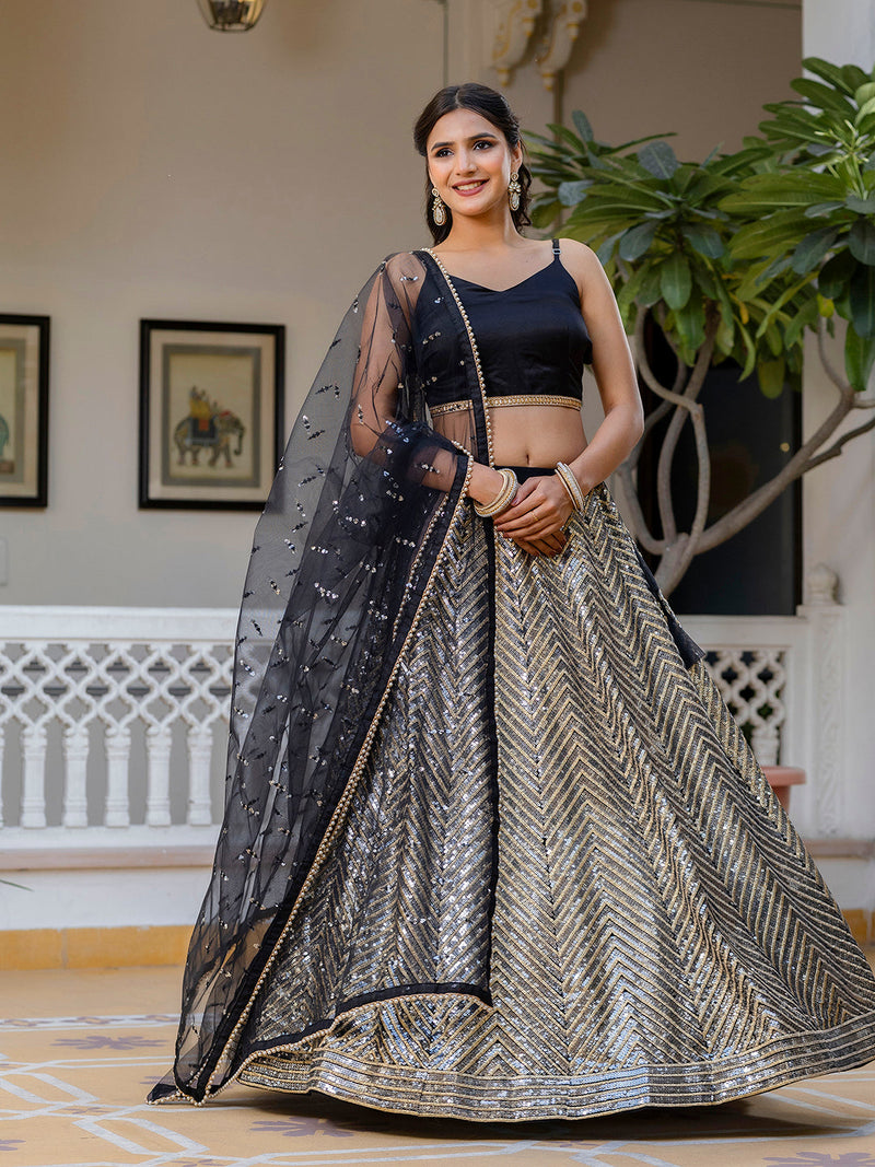 Black Georgette Embroidery Lehenga Choli with Dupatta | Bridal Wedding Lehenga Choli for women Trendmalls
