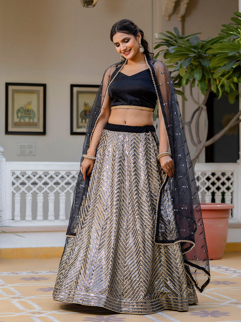 Black Georgette Embroidery Lehenga Choli with Dupatta | Bridal Wedding Lehenga Choli for women Trendmalls