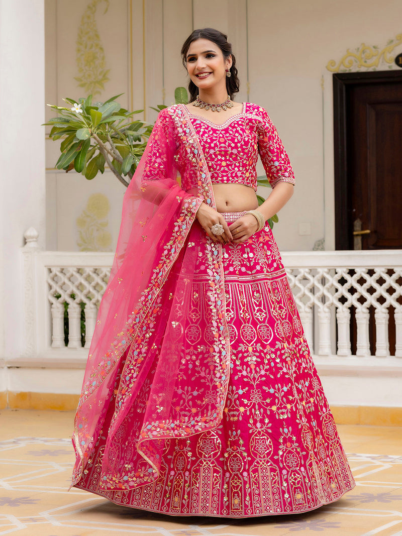 Pink Satin Embroidery Lehenga Choli with Dupatta | Bridal Party Stylish Wedding Lehenga Choli for women Trendmalls