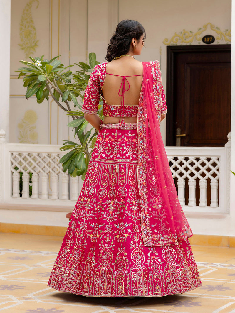 Pink Satin Embroidery Lehenga Choli with Dupatta | Bridal Party Stylish Wedding Lehenga Choli for women Trendmalls