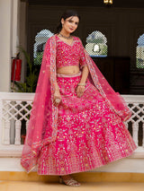 Pink Satin Embroidery Lehenga Choli with Dupatta | Bridal Party Stylish Wedding Lehenga Choli for women Trendmalls