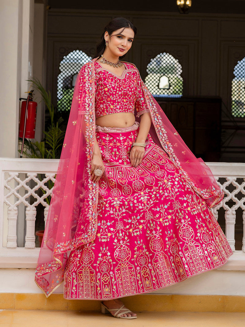 Pink Satin Embroidery Lehenga Choli with Dupatta | Bridal Party Stylish Wedding Lehenga Choli for women Trendmalls