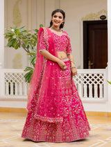 Pink Satin Embroidery Lehenga Choli with Dupatta | Bridal Party Stylish Wedding Lehenga Choli for women Trendmalls