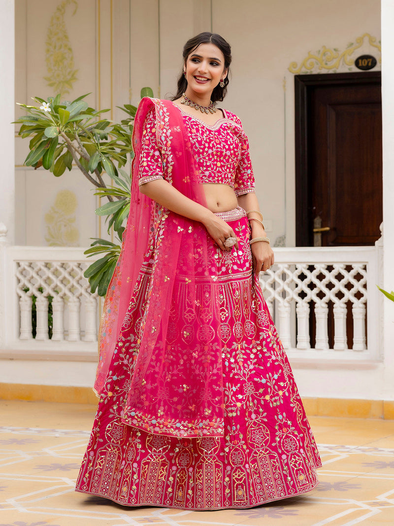 Pink Satin Embroidery Lehenga Choli with Dupatta | Bridal Party Stylish Wedding Lehenga Choli for women Trendmalls